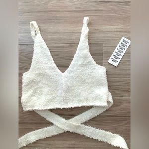 Urban outfitters white fuzzy crop top